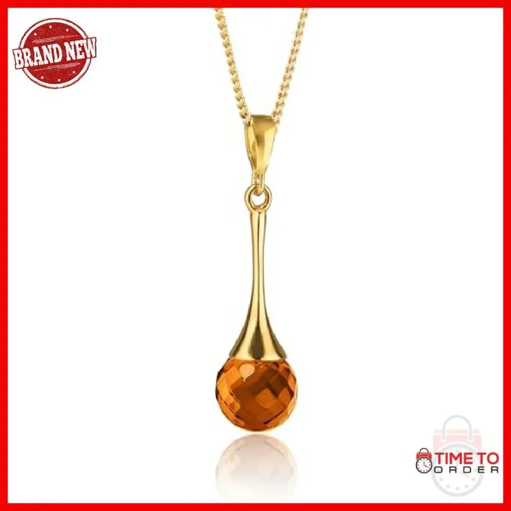 Natural Baltic Amber Teardrop Pendant Necklace Gold Plated Sterling Silver Chain